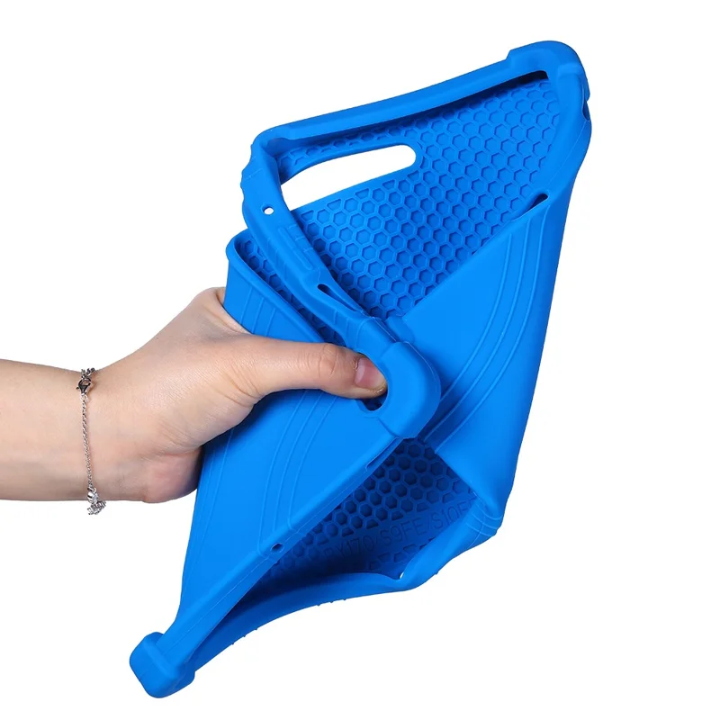 For Samsung Galaxy Tab S10 FE+ Silicone Case with Kickstand Rugged Protective Cover - Dark Blue