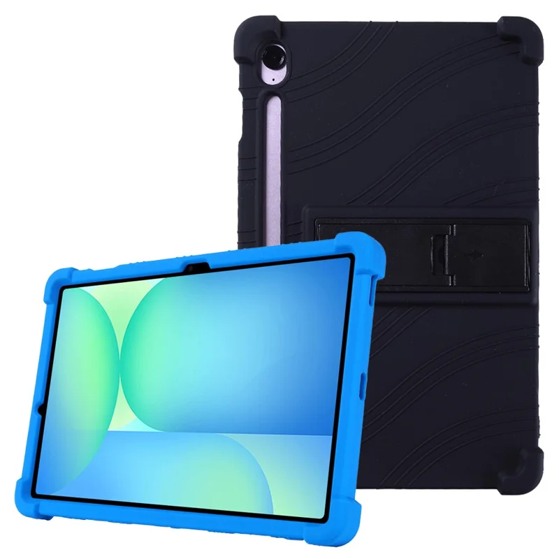 For Samsung Galaxy Tab S10 FE+ Silicone Case with Kickstand Rugged Protective Cover - Black