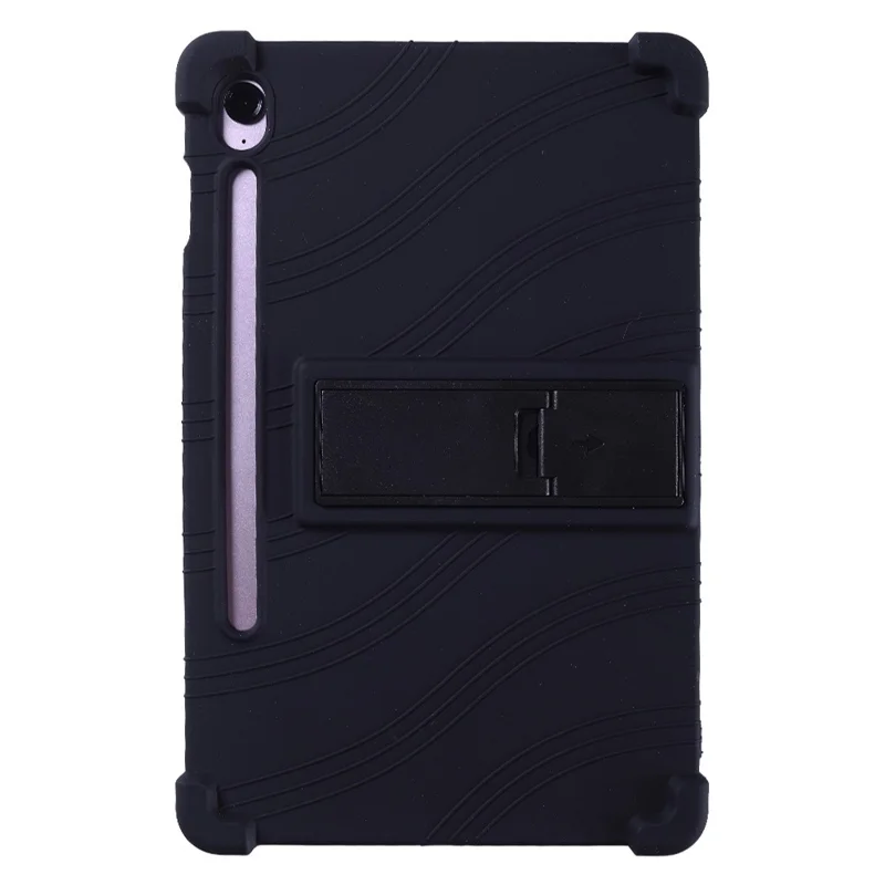 For Samsung Galaxy Tab S10 FE+ Silicone Case with Kickstand Rugged Protective Cover - Black
