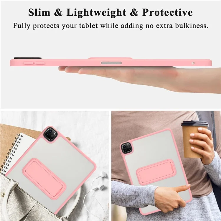 For iPad Pro 12.9 (2022) / (2021) / (2020) / (2018) Case with Kickstand TPU + PC Skin-Touch Tablet Cover - Pink