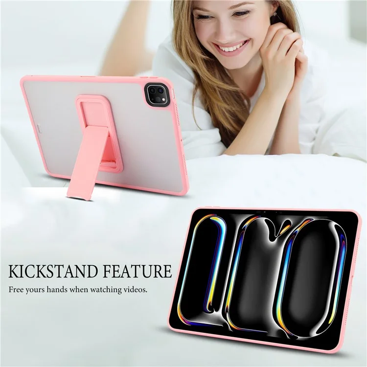 For iPad Pro 12.9 (2022) / (2021) / (2020) / (2018) Case with Kickstand TPU + PC Skin-Touch Tablet Cover - Pink
