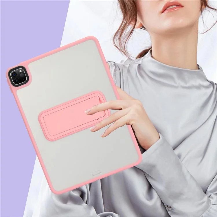 For iPad Pro 12.9 (2022) / (2021) / (2020) / (2018) Case with Kickstand TPU + PC Skin-Touch Tablet Cover - Pink