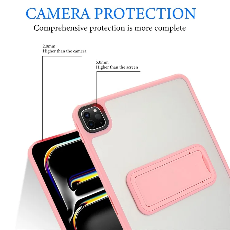 For iPad Pro 12.9 (2022) / (2021) / (2020) / (2018) Case with Kickstand TPU + PC Skin-Touch Tablet Cover - Pink