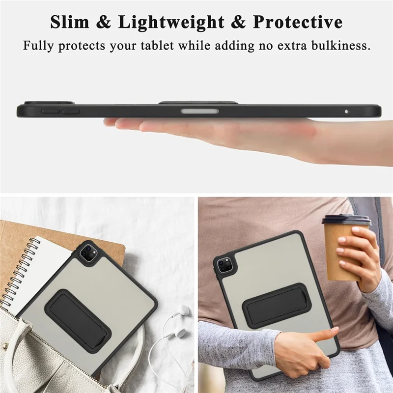 For iPad Pro 12.9 (2022) / (2021) / (2020) / (2018) Case with Kickstand TPU + PC Skin-Touch Tablet Cover - Black