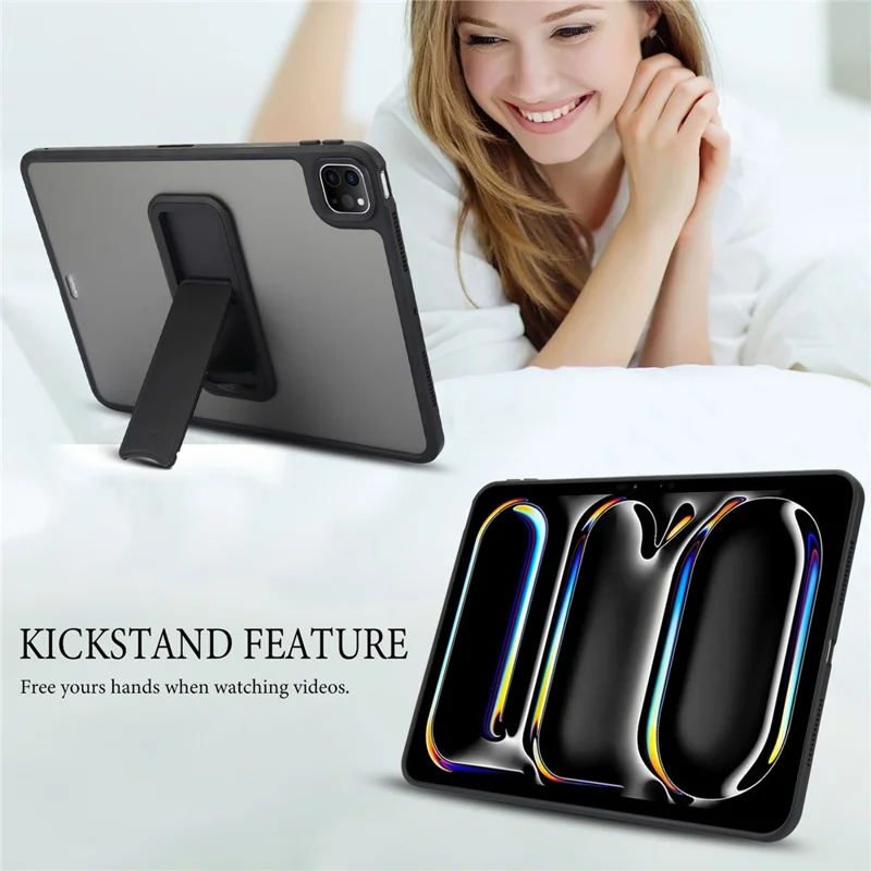 For iPad Pro 12.9 (2022) / (2021) / (2020) / (2018) Case with Kickstand TPU + PC Skin-Touch Tablet Cover - Black