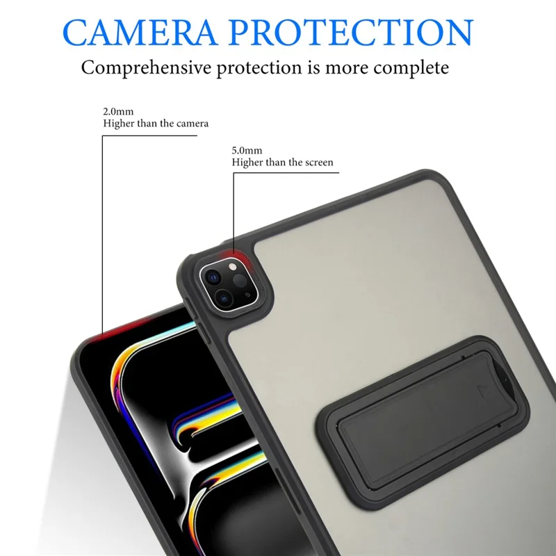 For iPad Pro 12.9 (2022) / (2021) / (2020) / (2018) Case with Kickstand TPU + PC Skin-Touch Tablet Cover - Black