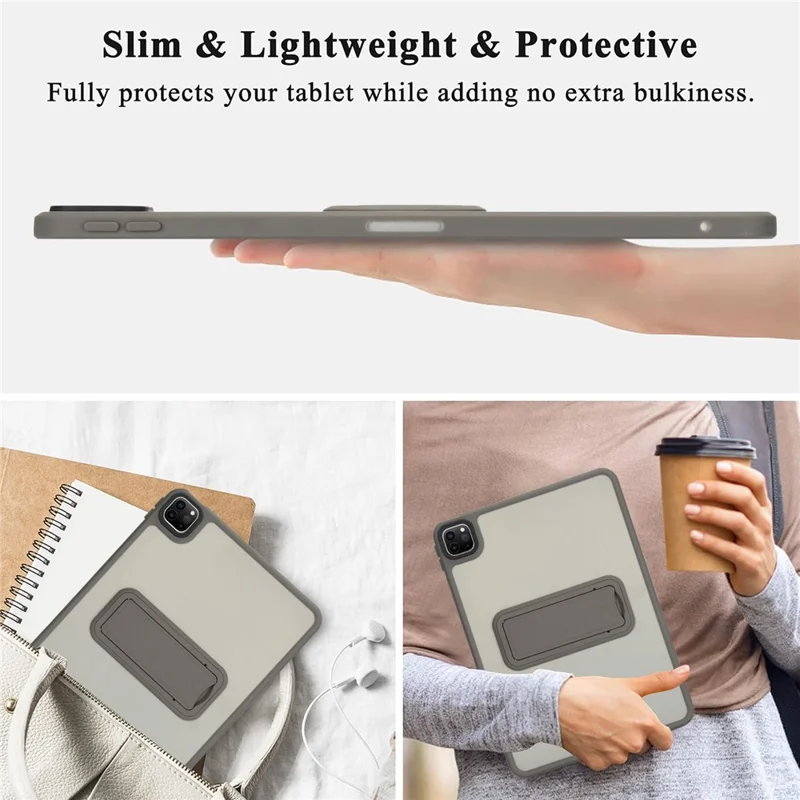 For iPad Pro 12.9 (2022) / (2021) / (2020) / (2018) Case with Kickstand TPU + PC Skin-Touch Tablet Cover - Grey