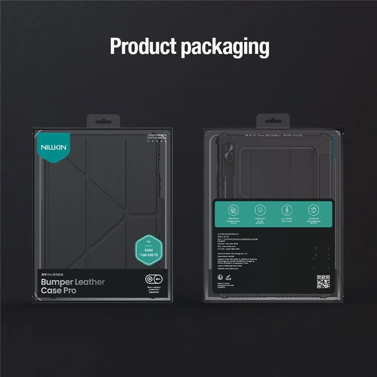 NILLKIN Бамперный кожаный чехол Pro для Samsung Galaxy Tab S10 FE с выдвижной крышкой камеры, подставкой-оригами и функцией автоматического включения/выключения - Черный