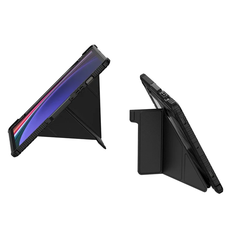 NILLKIN Бамперный кожаный чехол Pro для Samsung Galaxy Tab S10 FE с выдвижной крышкой камеры, подставкой-оригами и функцией автоматического включения/выключения - Черный