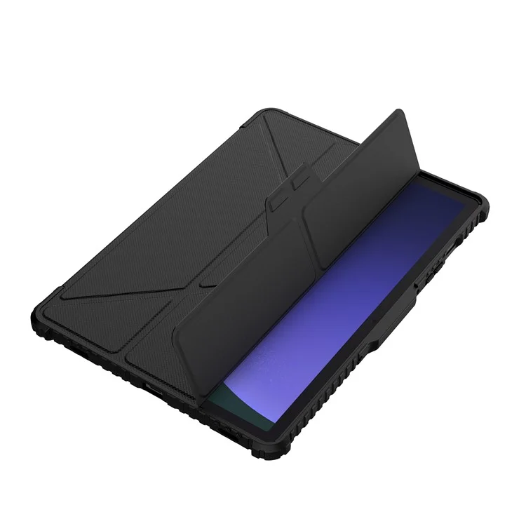 NILLKIN Бамперный кожаный чехол Pro для Samsung Galaxy Tab S10 FE с выдвижной крышкой камеры, подставкой-оригами и функцией автоматического включения/выключения - Черный
