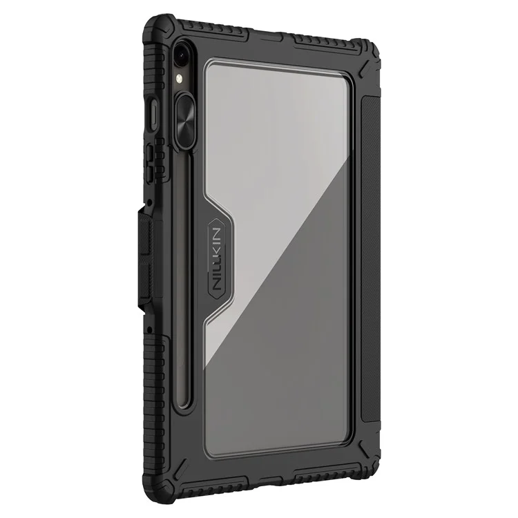 NILLKIN Бамперный кожаный чехол Pro для Samsung Galaxy Tab S10 FE с выдвижной крышкой камеры, подставкой-оригами и функцией автоматического включения/выключения - Черный