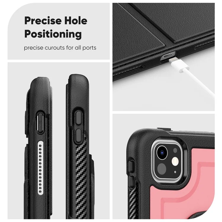 Étui pour iPad Pro 11 (2024) M4 A2836 Housse de tablette Détachable PC + TPU + Cuir PU Rabattable - Rose