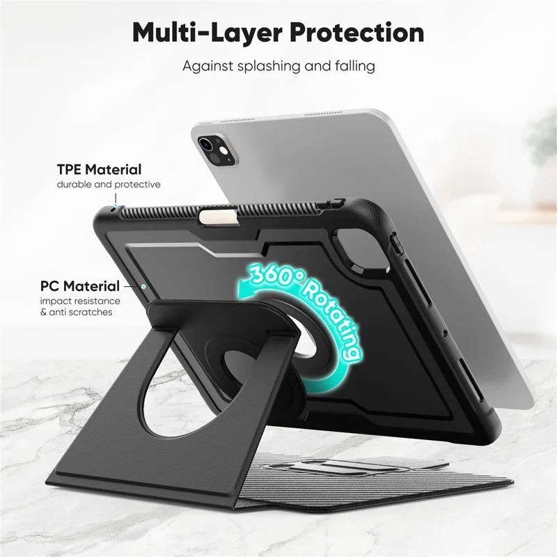 For iPad Pro 11 (2025) / 11 (2024) Tablet Case Detachable PC + TPU + PU Leather Flip Cover - Black