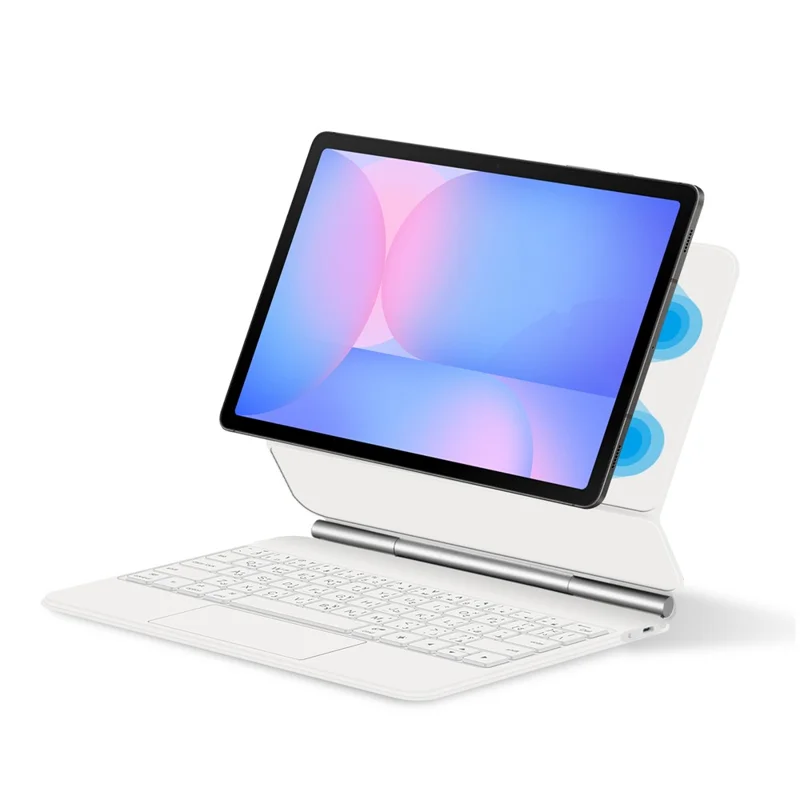 For Samsung Galaxy Tab S10 FE / S10 Lite / S9 / S8 / S7 FE Floating Magnetic Bluetooth-Compatible Keyboard (Arabic) + Leather Tablet Case - White