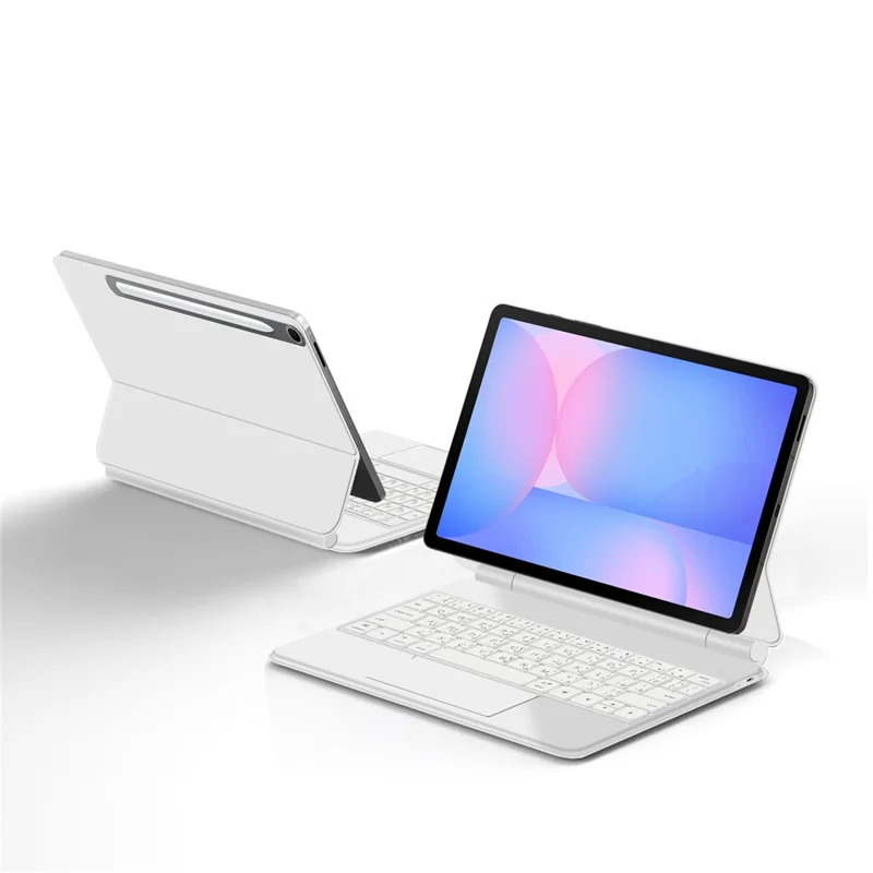 For Samsung Galaxy Tab S10 FE / S10 Lite / S9 / S8 / S7 FE Floating Magnetic Bluetooth-Compatible Keyboard (Arabic) + Leather Tablet Case - White