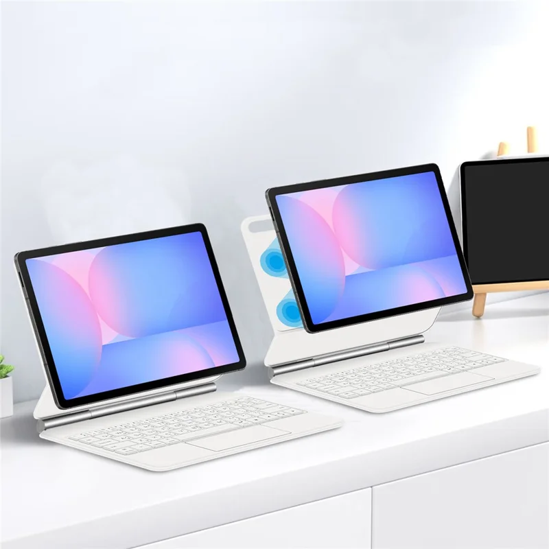 For Samsung Galaxy Tab S10 FE / S10 Lite / S9 / S8 / S7 FE Floating Magnetic Bluetooth-Compatible Keyboard (Arabic) + Leather Tablet Case - White