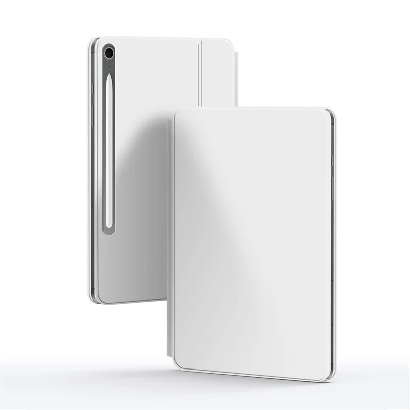For Samsung Galaxy Tab S10 FE Floating Magnetic Bluetooth-Compatible Keyboard (German) + Leather Tablet Case - White