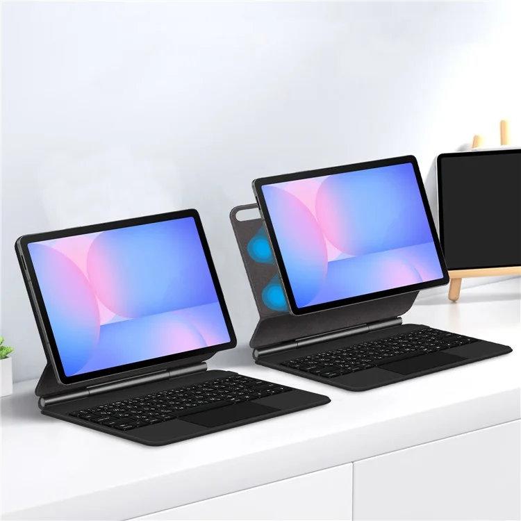 For Samsung Galaxy Tab S10 FE Magnetic Floating Bluetooth-Compatible Keyboard (Russian) + Leather Tablet Case - Black