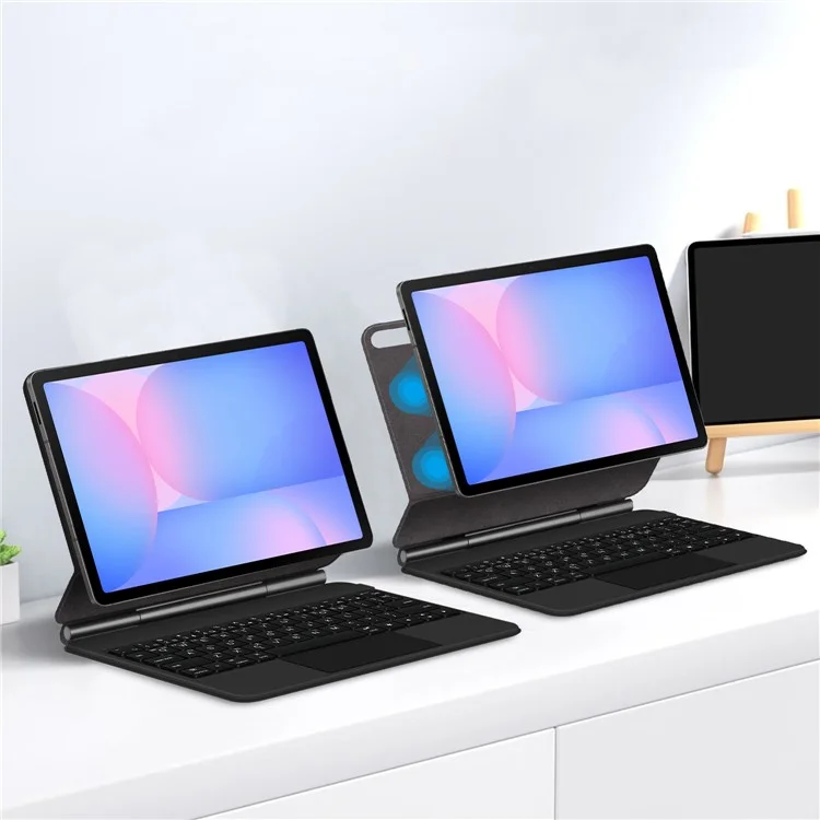For Samsung Galaxy Tab S10 FE Floating Magnetic Bluetooth-Compatible Keyboard (Korean) + Leather Tablet Case - Black