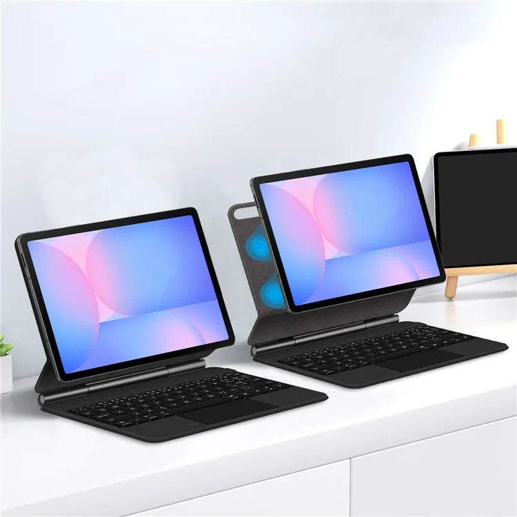 Für Samsung Galaxy Tab S10 FE Magnetische schwebende Bluetooth-kompatible Tastatur (Portugiesisch) + Leder-Tablet-Hülle - Schwarz