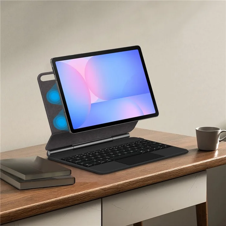 For Samsung Galaxy Tab S10 FE Magnetic Floating Bluetooth-Compatible Keyboard (English) + Leather Tablet Case - Black