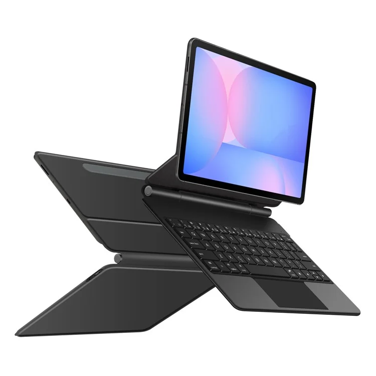 For Samsung Galaxy Tab S10 FE Magnetic Floating Bluetooth-Compatible Keyboard (English) + Leather Tablet Case - Black