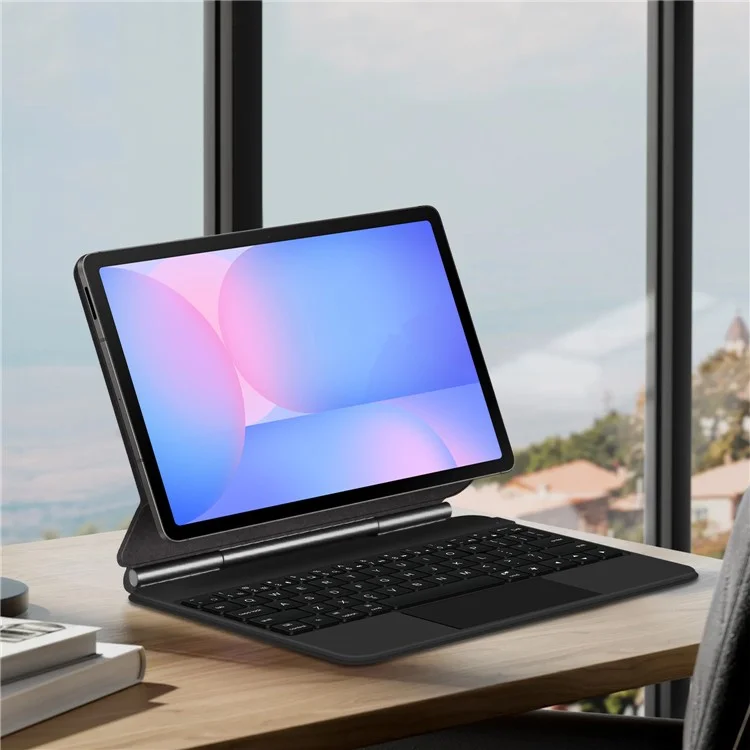 For Samsung Galaxy Tab S10 FE Magnetic Floating Bluetooth-Compatible Keyboard (English) + Leather Tablet Case - Black