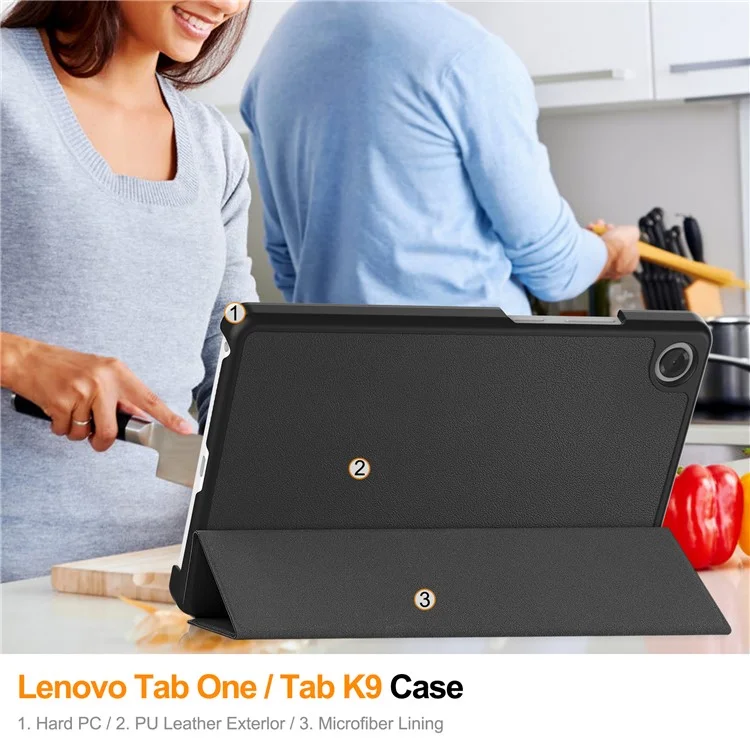 For Lenovo Tab K9  /  Tab One Case Anti-Drop Leather Stand Tablet Cover - Black
