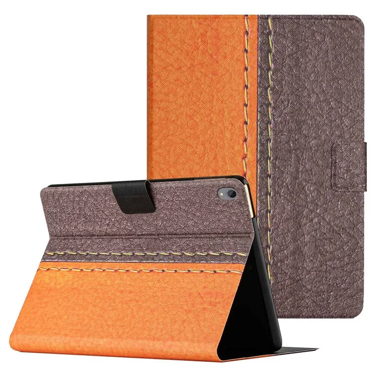 PU Leather Stand Case for Lenovo Tab P11 TB-J606F / Tab P11 5G, Bi-color Splicing Card Slots Protective Tablet Cover - Orange