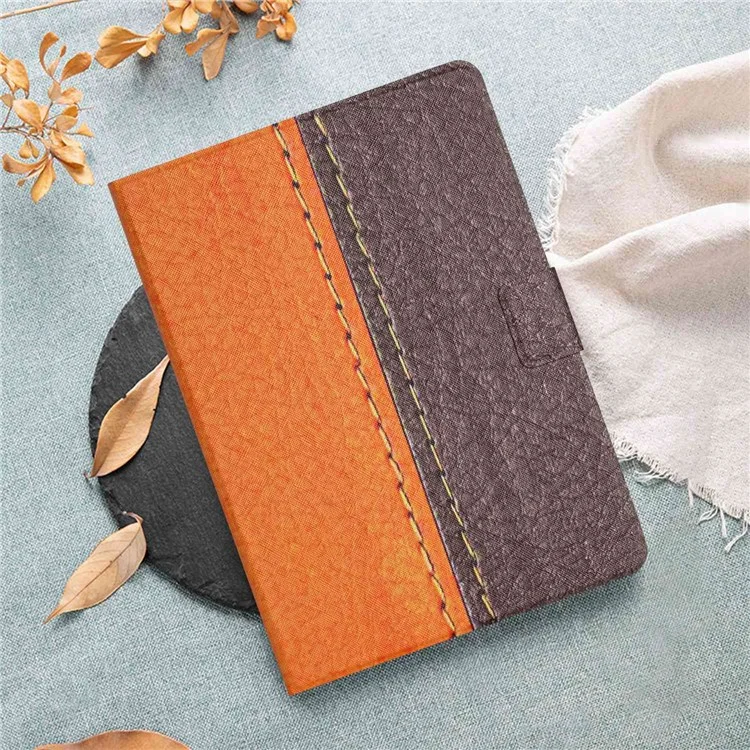 PU Leather Stand Case for Lenovo Tab P11 TB-J606F / Tab P11 5G, Bi-color Splicing Card Slots Protective Tablet Cover - Orange