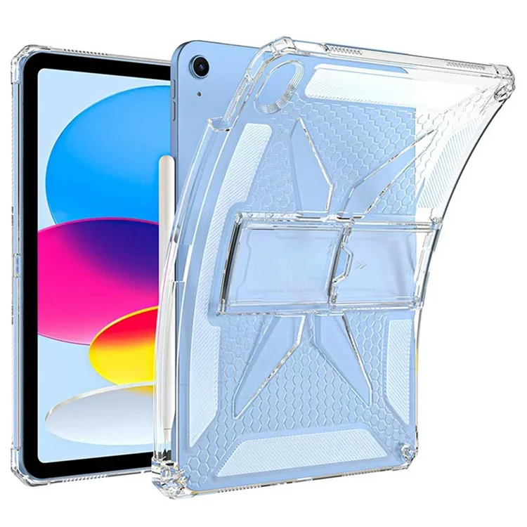 For iPad (2025)  /  10.9 (2022) Clear Case Kickstand Shockproof TPU + PC Tablet Cover with Pen Slot
