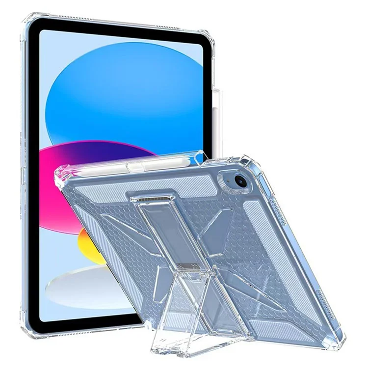 For iPad (2025)  /  10.9 (2022) Clear Case Kickstand Shockproof TPU + PC Tablet Cover with Pen Slot