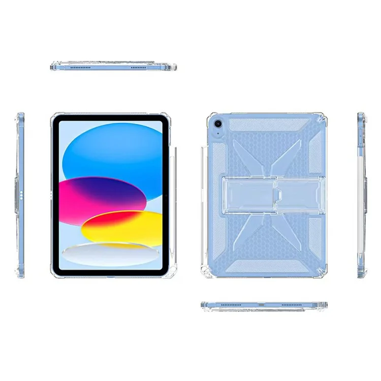 For iPad (2025)  /  10.9 (2022) Clear Case Kickstand Shockproof TPU + PC Tablet Cover with Pen Slot