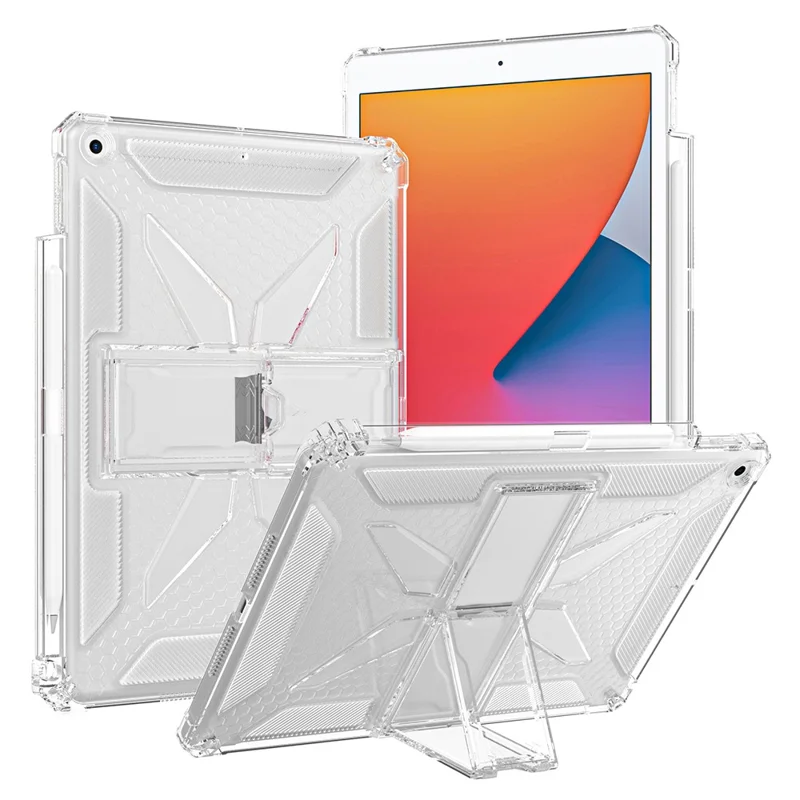 Clear Case For iPad 10.2 (2021)  /  (2020)  /  (2019)  /  Air 10.5 inch (2019) Kickstand Shockproof TPU + PC Tablet Cover with Pen Slot