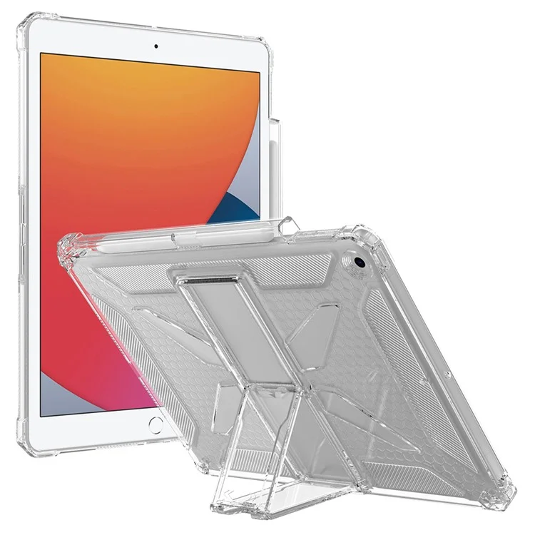 Clear Case For iPad 10.2 (2021)  /  (2020)  /  (2019)  /  Air 10.5 inch (2019) Kickstand Shockproof TPU + PC Tablet Cover with Pen Slot