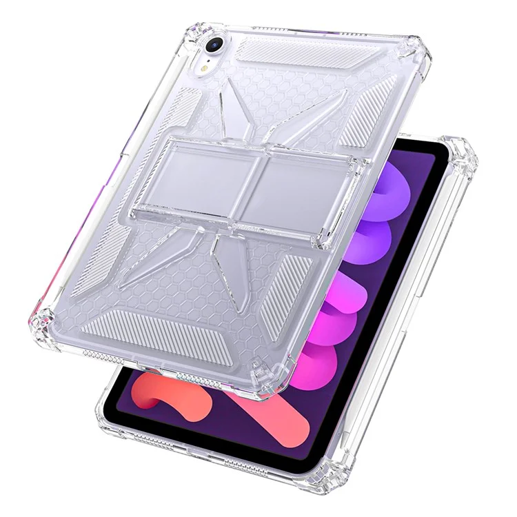Capa para iPad mini (2024) / (2021) Transparente com Suporte, Resistente a Impactos, TPU + PC, com Compartimento para Caneta