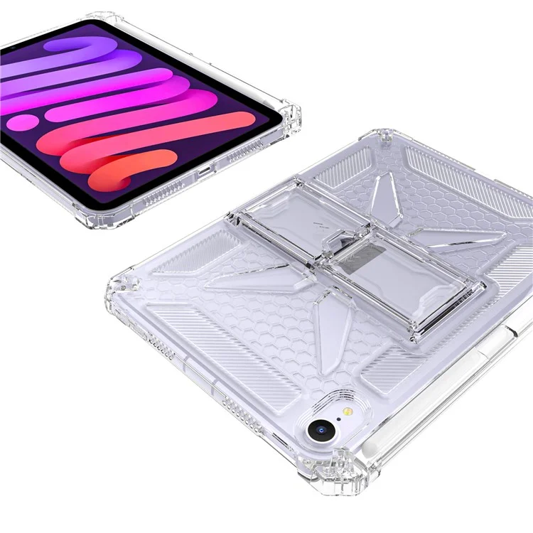 Capa para iPad mini (2024) / (2021) Transparente com Suporte, Resistente a Impactos, TPU + PC, com Compartimento para Caneta