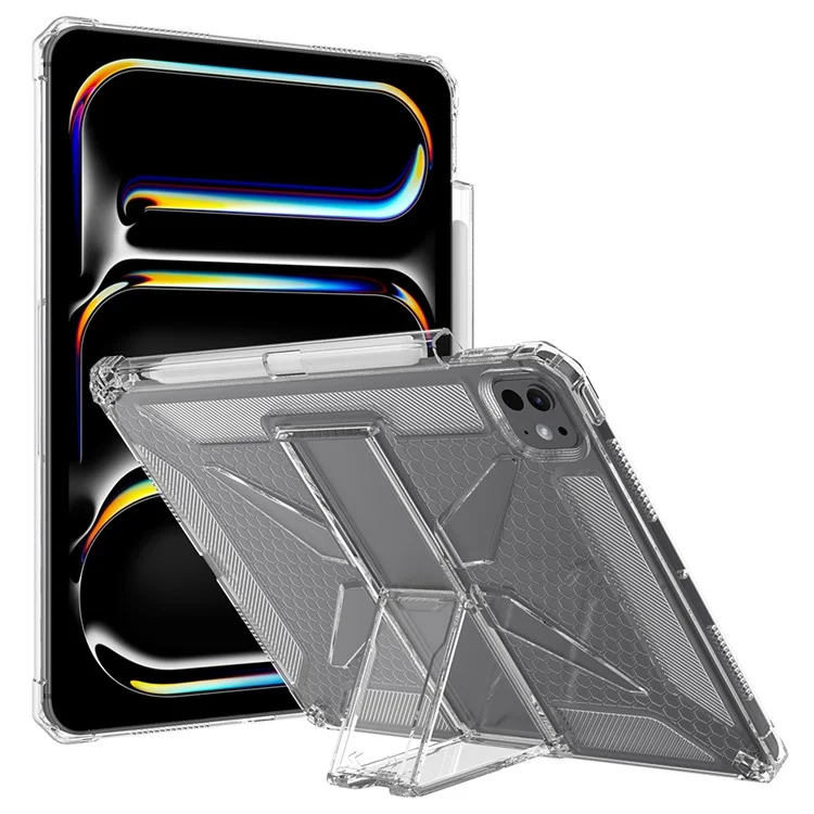 Étui transparent pour iPad Pro 11 (2024) avec support, antichoc TPU + PC, avec emplacement pour stylo