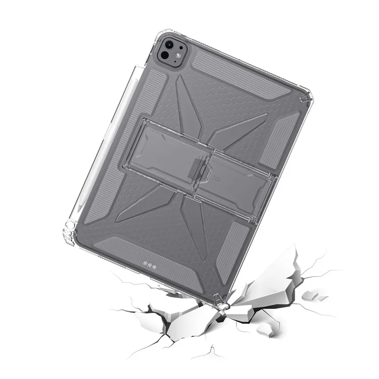 Étui transparent pour iPad Pro 11 (2024) avec support, antichoc TPU + PC, avec emplacement pour stylo