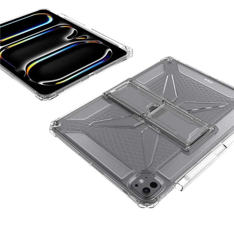 Étui transparent pour iPad Pro 11 (2024) avec support, antichoc TPU + PC, avec emplacement pour stylo