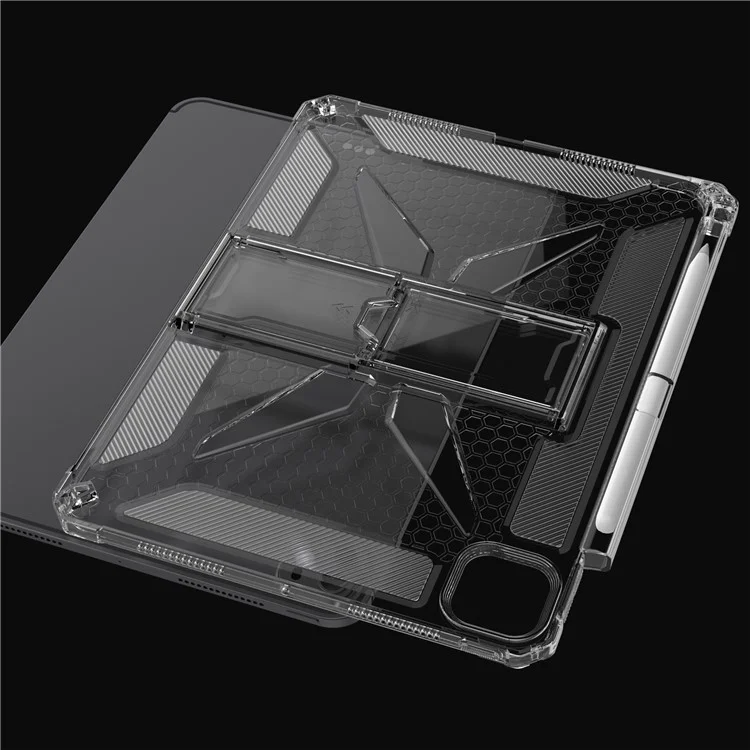 Étui transparent pour iPad Pro 11 (2024) avec support, antichoc TPU + PC, avec emplacement pour stylo