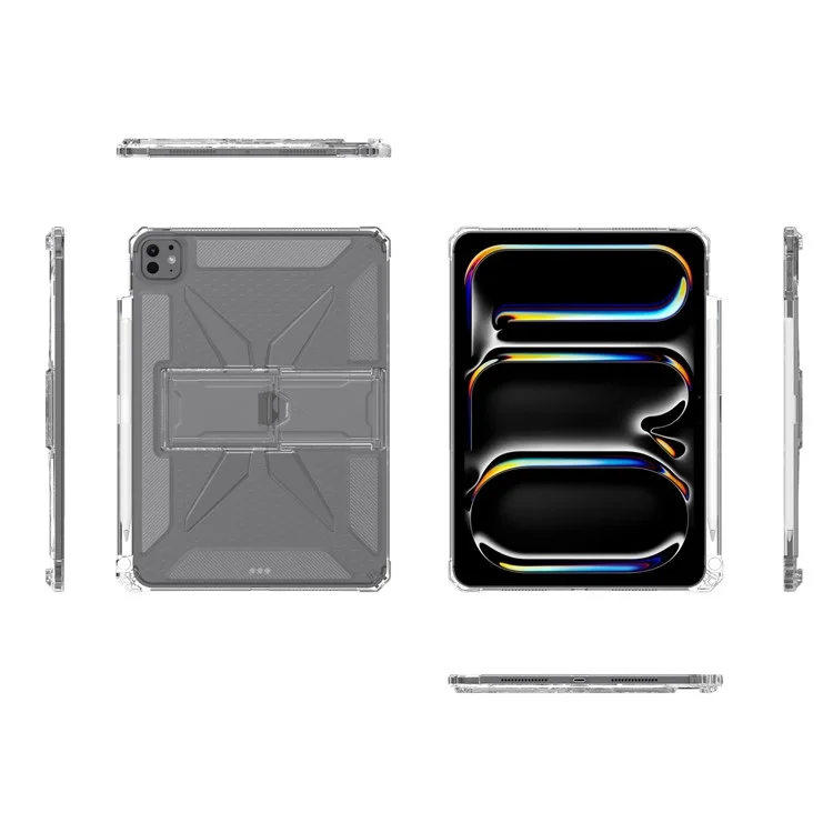 Étui transparent pour iPad Pro 11 (2024) avec support, antichoc TPU + PC, avec emplacement pour stylo