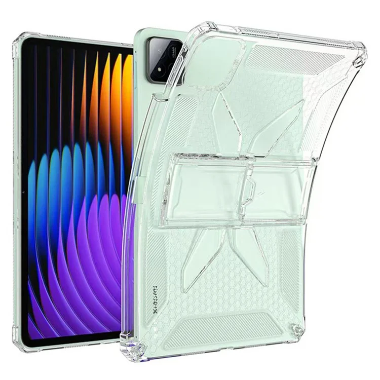 Pour Xiaomi Pad 7 Pro / Pad 7 Étui Transparent Antichoc avec Support et Emplacement pour Stylo, Coque de Tablette en TPU + PC