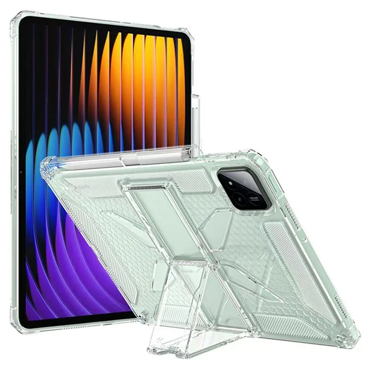 Pour Xiaomi Pad 7 Pro / Pad 7 Étui Transparent Antichoc avec Support et Emplacement pour Stylo, Coque de Tablette en TPU + PC