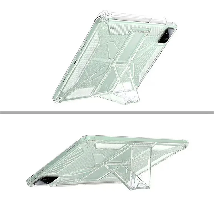 Pour Xiaomi Pad 7 Pro / Pad 7 Étui Transparent Antichoc avec Support et Emplacement pour Stylo, Coque de Tablette en TPU + PC