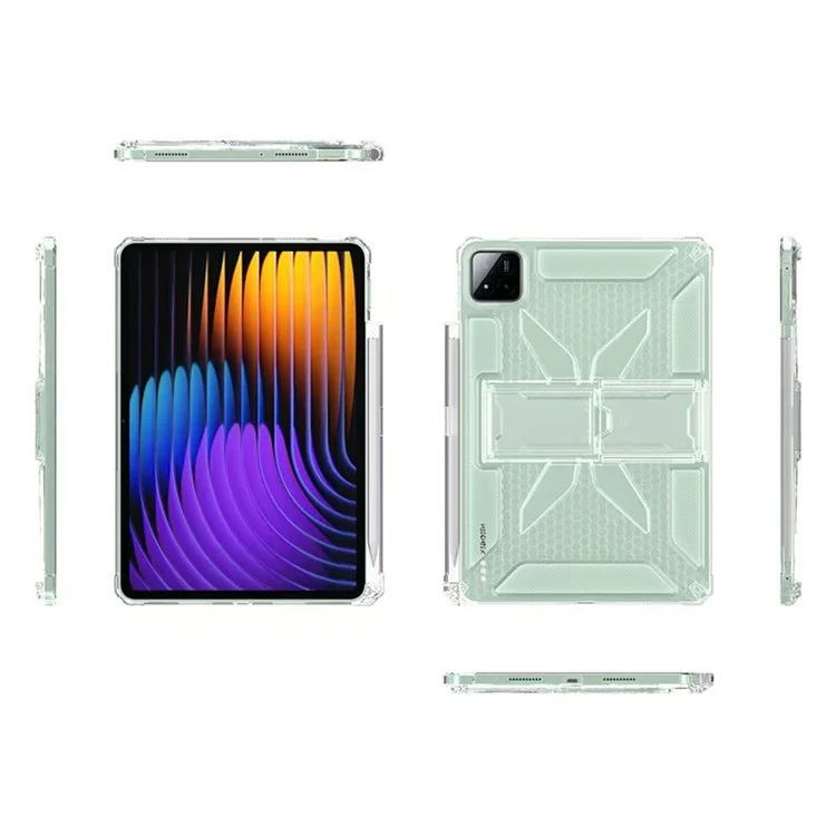 Pour Xiaomi Pad 7 Pro / Pad 7 Étui Transparent Antichoc avec Support et Emplacement pour Stylo, Coque de Tablette en TPU + PC