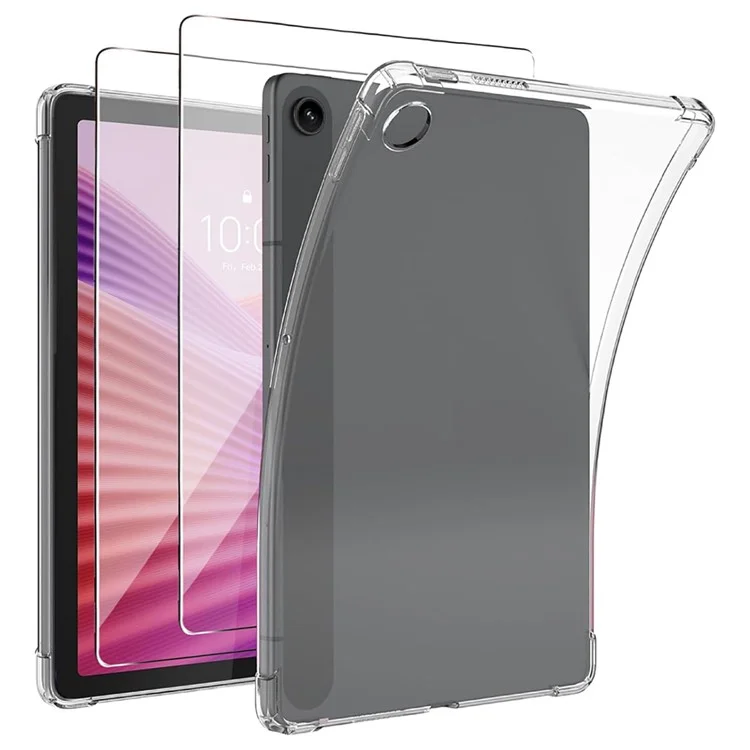 For Lenovo Tab TB311FU Case Clear TPU Tablet Cover + 2Pcs Tempered Glass Screen Film