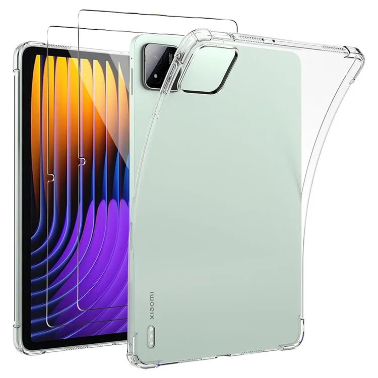 For Xiaomi Pad 7 Pro  /  Pad 7 Case Clear TPU Tablet Cover + 2Pcs Tempered Glass Screen Film