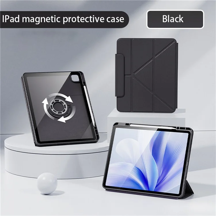 For iPad Pro 13 (2024) Case Folding Stand Magnetic Detachable Tablet Cover with Auto Sleep Wake - Black