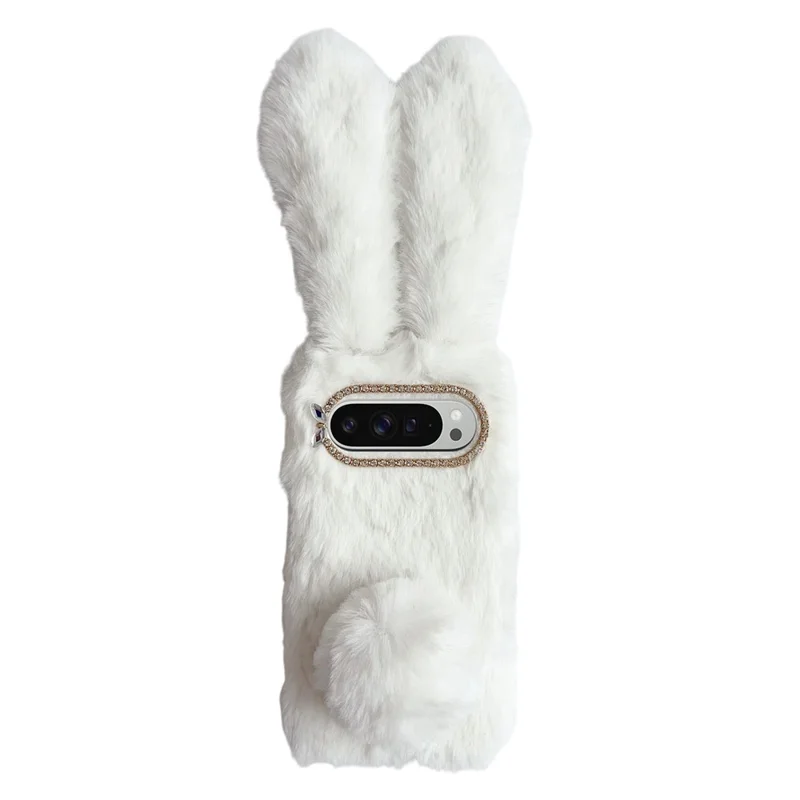 For Google Pixel 10 Pro XL Case Plush Cute Bunny Winter Fluffy TPU Phone Cover - White